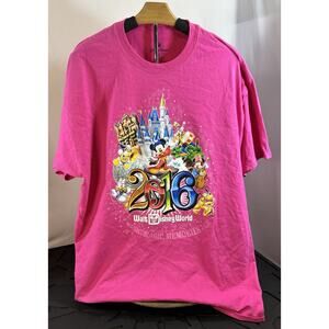 2016 Walt Disney World Pink T-shirt Shirt 2XL 100% Cotton Mickey Mouse Castle